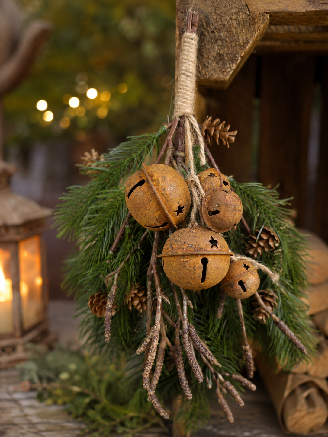 Roestige kerstbellen op toefje