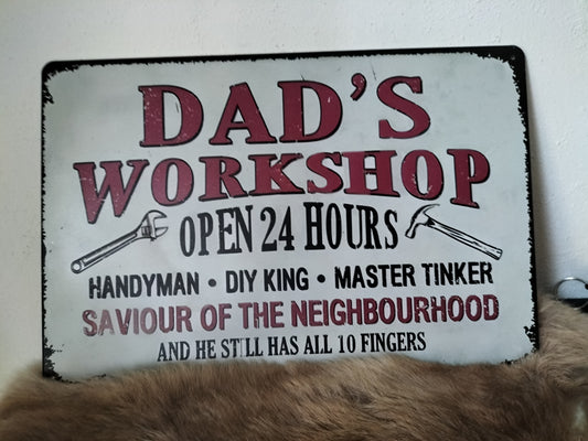 Metalen bord Dad's workshop
