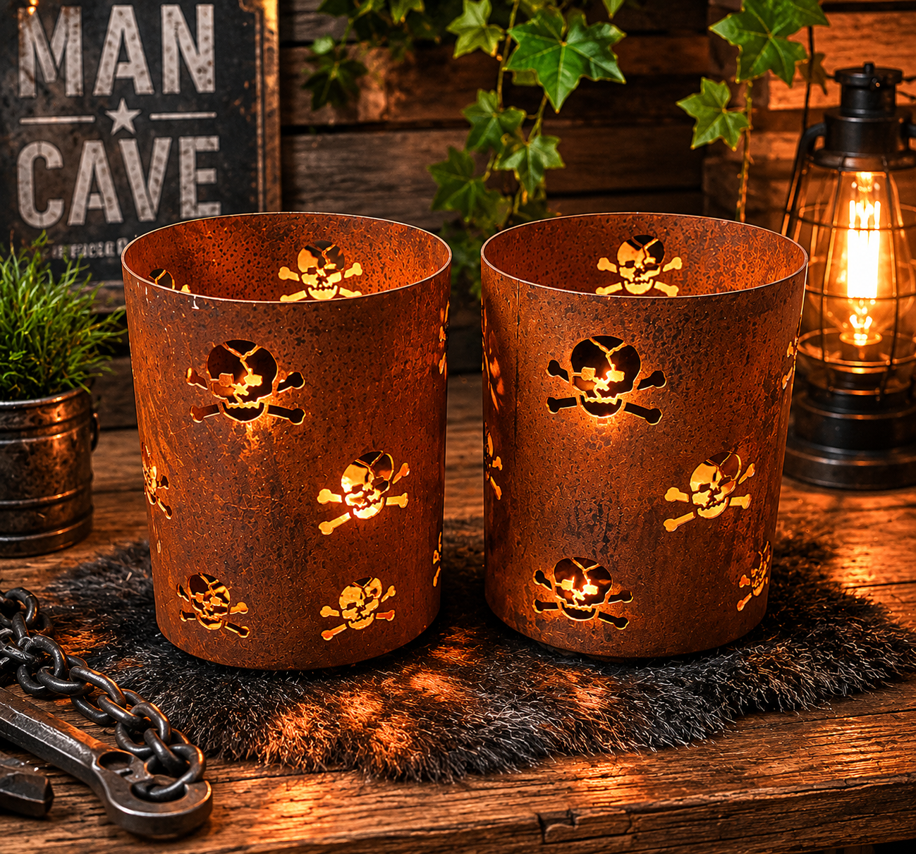 Stoere skull windlichten.